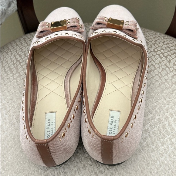 Cole Haan Grand OS Blush Velvet Loafers with Studded Bow Style Tali worn once - Picture 5 of 7